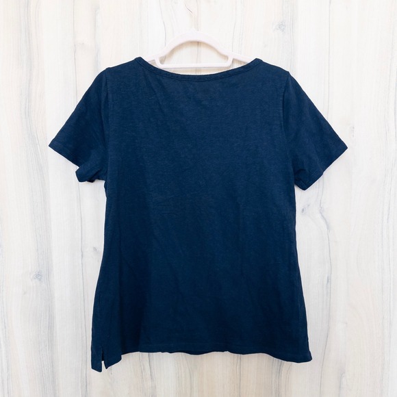 Talbots Womens Embroidered Square Neck Short Sleeve Top Size M Navy Boho Cottage - Picture 5 of 5